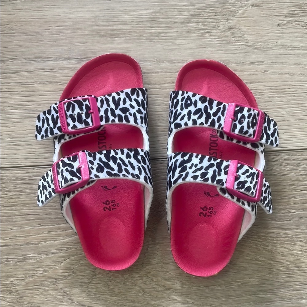 Birkenstock Pink and Black Animal Print Sandals with Adjustable Straps
